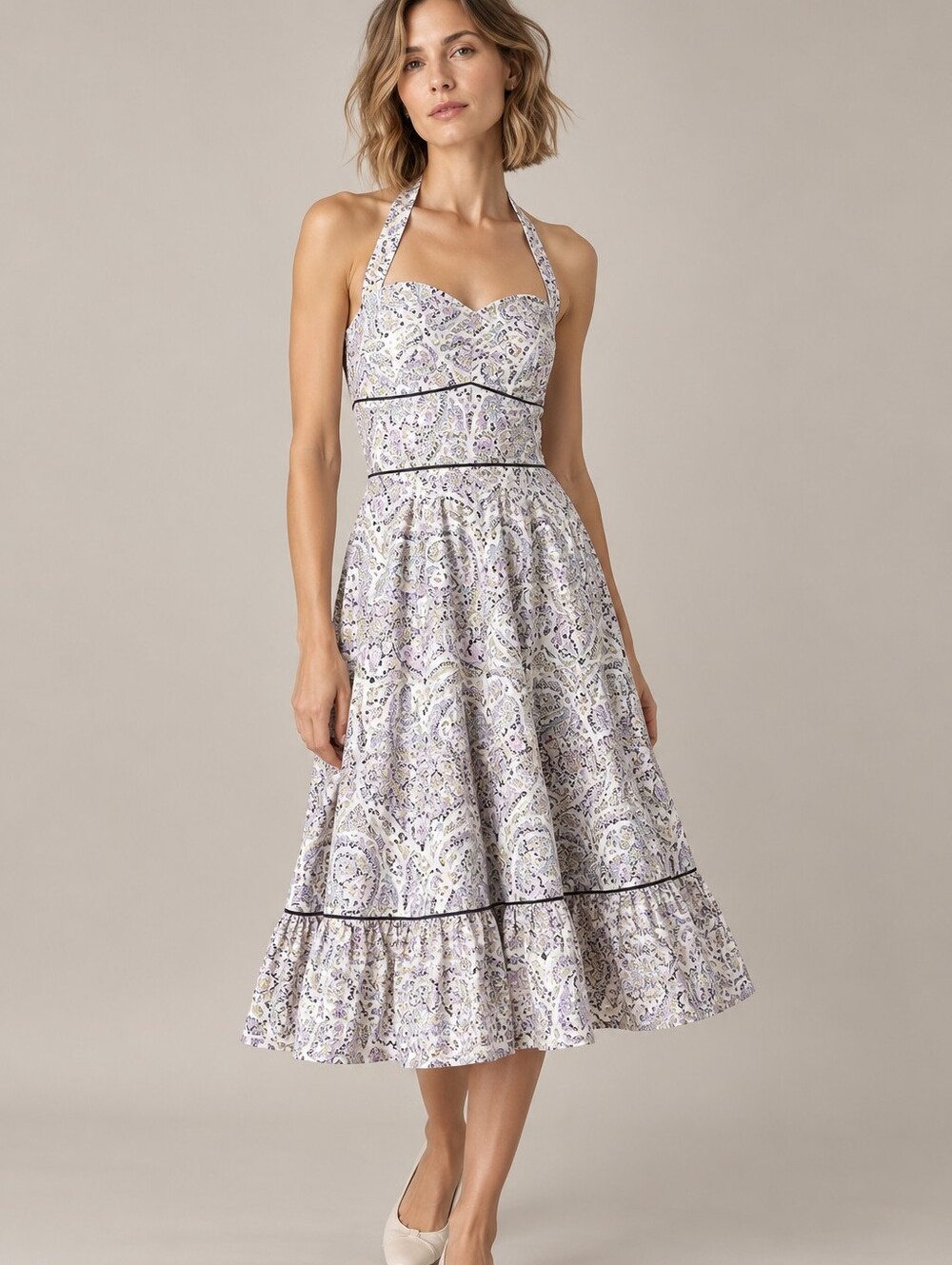 GIRLS FROM SAVOY x Anthropologie Swirled Paisley Ruffle Hem Halter Midi Dress 8